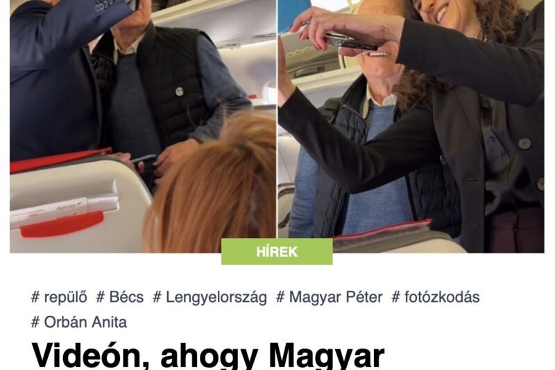 Videón, ahogy Magyar Péterékkel fotózkodnak az utasok a repülőn